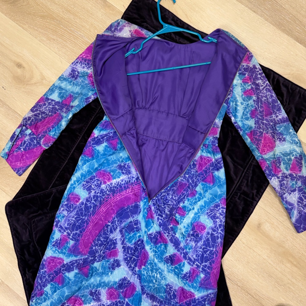 Vintage Purple Blue & Pink 60’s 70’s quilted long sleeve pencil Maxi Dress XS - Picture 7 of 16